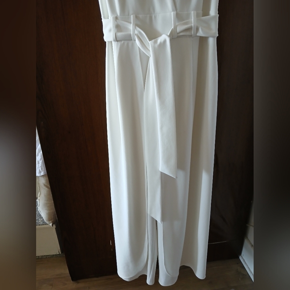 SHELBY & PALMER Women's White PANT JUMPSUIT Sleeveless V-Neck Tie Waist Size 14W - Picture 8 of 11